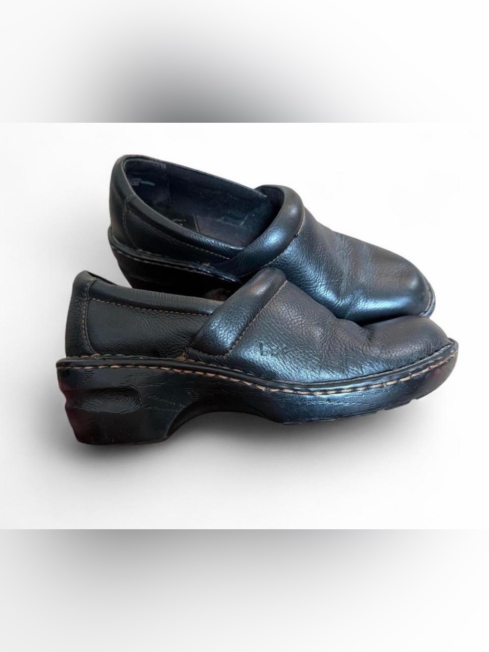 B.O.C Black Leather Slip-On Clog Shoes